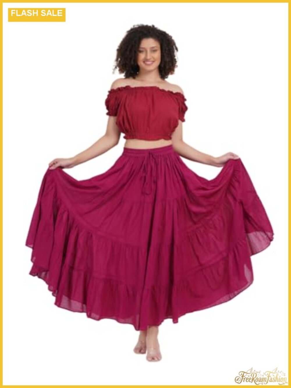 100% Cotton 25 Yard Tiered Maxi Skirt Plus Size Flowy Belly Dance